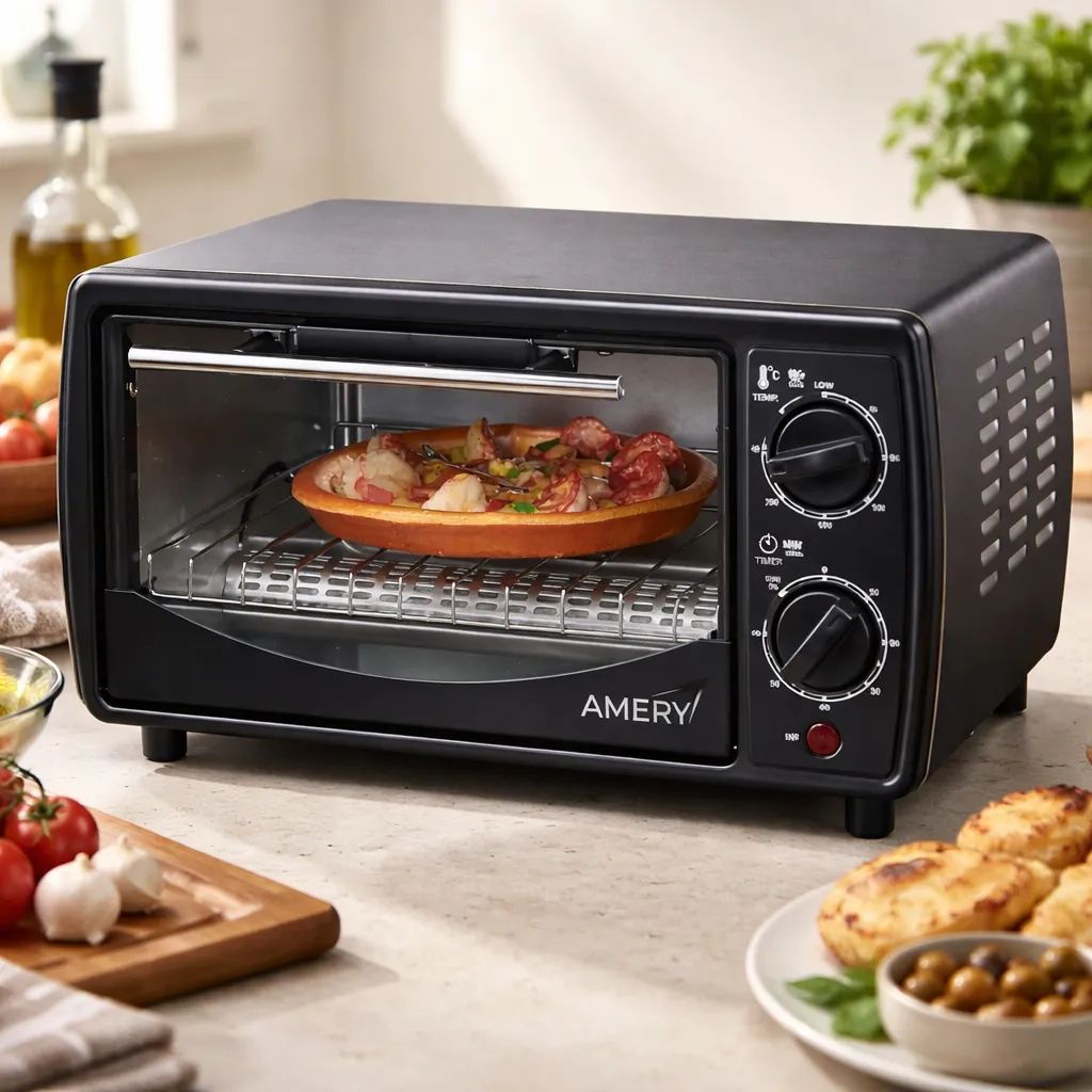 Horno 9L sobre mesada para 4 rebanadas y pizza de 20cm - Inox. - AMERY AM-OG009